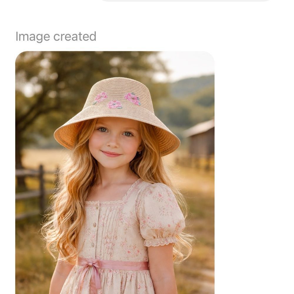 Janie and Jack Beige Straw Sun Hat with Pink Floral Embroidery ~ NWT